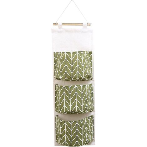 Sac de rangement suspendu - 67 x 20 cm - Gain de place - Sac de Sacs de rangement à 3 compartiments - Vert - Katoen et lin (1/5)