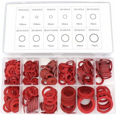 Rondelles en Fibre Assortiment, 600 Pcs Kit de Rondelles Plates en Fibre de Papier d'acier Rouge Joint d'isolation Assorti, (1/5)