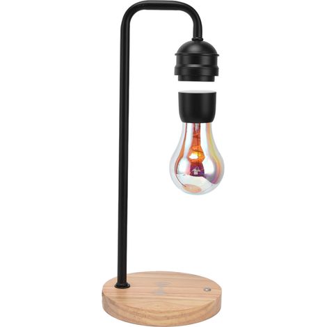 Lampe de table à LED flottante à sustentation magnétique (Maglev) avec base en bois et tige noire, prise 100-240 VAU (1/5)