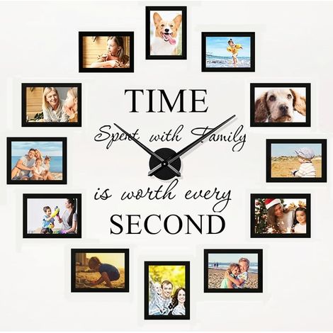 Cadre Photo Pêle-Mêle 10x15 13x18 Avec Horloge Murale Géante - Multi Photo Design Moderne (1/5)