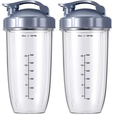 2 piezas de repuesto para batidora，Incluye 2 vasos con tapa abatible para llevar，Compatible con batidoras NutriBullet de 600 W/900 W (1/5)