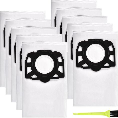 Lot de 10 sacs d'aspirateur pour Kärcher WD4, WD5, WD6, sacs filtrants en non-tissé KFI 487, sacs à poussière pour Kärcher MV 4, MV 5, MV 6, sacs pour aspirateur, sacs pour aspirateur sec et (1/5)