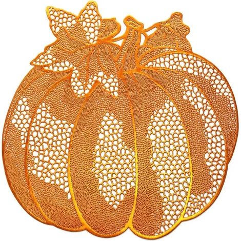 Wintop Lot de 6 sets de table en vinyle pressé métallique, motif citrouille, pour décoration de table d'autom - Citrouille 16.5“×17" (1/5)