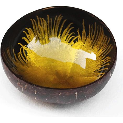 Bol décoratif en noix de coco naturelle, récipient de rangement, bol de service pour bonbons et fruits secs, porte-noix jaune (environ 13,5 x 5,8 cm) (1/5)
