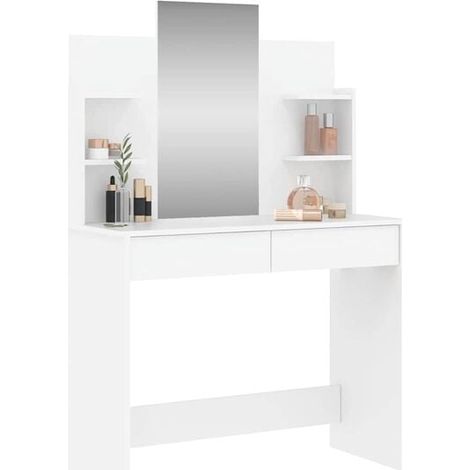 Coiffeuse avec Miroir, Table de Maquillage Moderne 96x39x142 cm, Meuble de Chambre avec Rangement, Blanc (1/5)