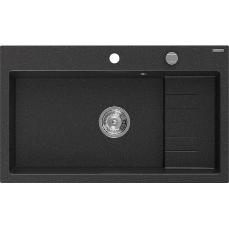 Mexen Omar évier en granit 1 bac 800 x 480 mm, noir/métallisé argenté, siphon chromé - 6520801005-73 (1/5)