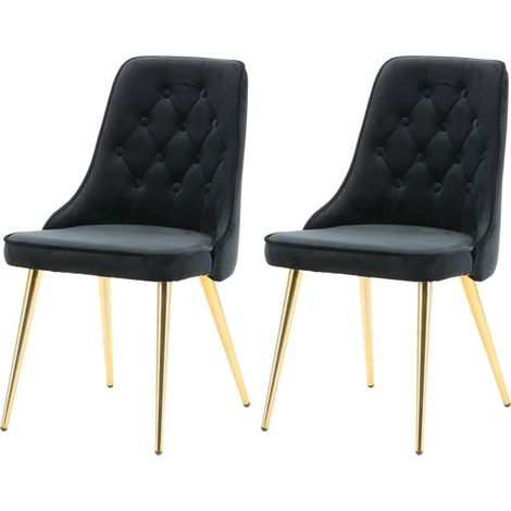 VelvetDeluxe Esszimmerstuhl Velour schwarz, Messing dekor. (1/5)