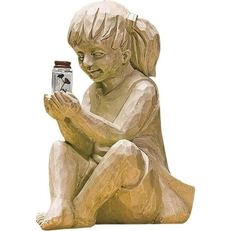 2 statues de jardin en résine, enfants avec bocal à lucioles solaires, décoration extérieure lumineuse pour pelouse et terrasse