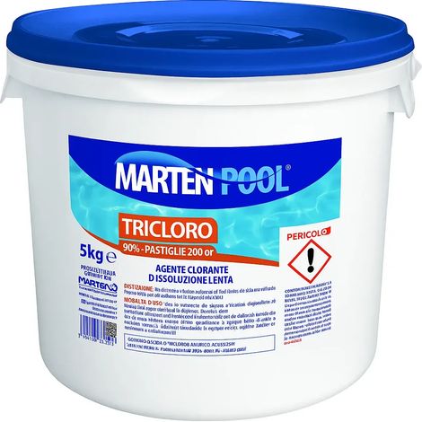Tricloro per Piscina Pastiglie 200 gr Secchio 5 kg a Lenta Dissoluzione