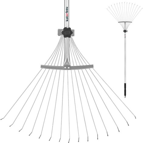 KOTARBAU® Rateau à Feuilles - avec Manche en Métal - Rateau Jardin - Acier - Largeur Réglable 20-56 cm - Outil de Jardin Robuste - Balai à Gazon (1/5)