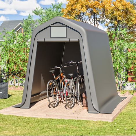 Abri de jardin 245x183x217 cm en PE imperméable, avec rideau enroulable, gris HAVRYA (1/5)
