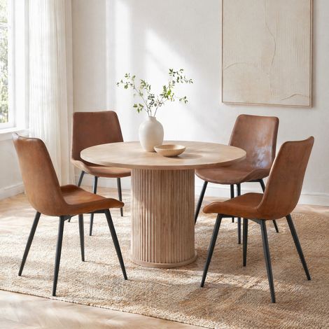 Lot de 4 chaises de salle à manger en tissu marron, structure en métal noir, dossier ergonomique et patins antidérapants, charge 120 kg par chaise FLORAGRACE (1/5)