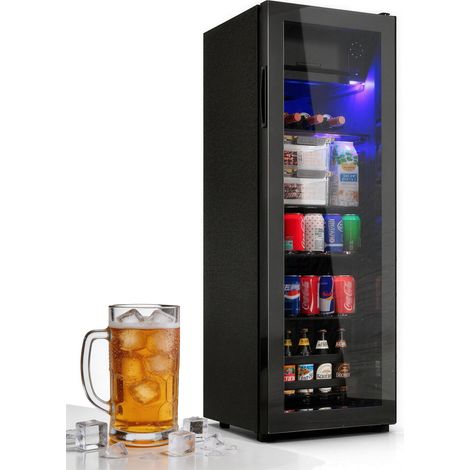 Réfrigérateur 128L 120L réfrigération +8L congélation compresseur silencieux économe étagères réglables LED bleue.