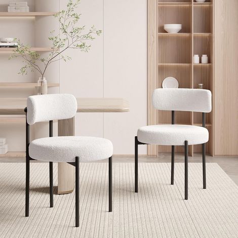 Hawthyhome Lot de 2 Chaises de Salle à Manger,Chaises de Cuisine en Tissu Teddy,Chaise Rembourrées pour Salle à Manger, Salon, Chambre, Blanc (1/5)