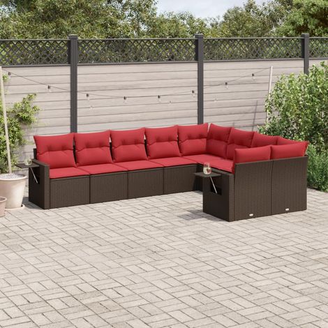 9-teiliges Gartensofa-Set mit Kissen, braun, Polyrattan (1/5)
