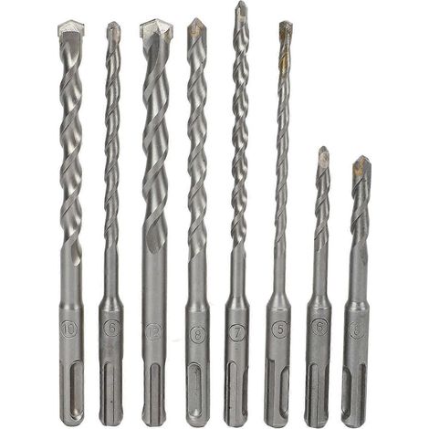 8-teiliges Hammerbohrer-Set mit Hartmetallspitze und 2 Schneiden für Beton