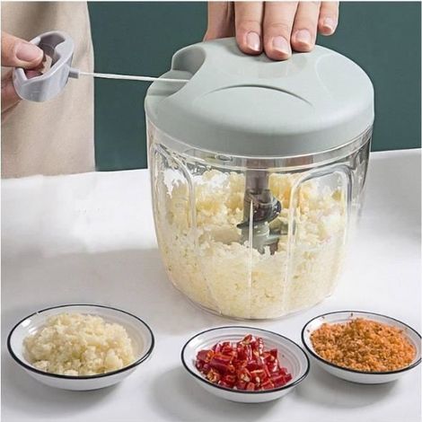 Hachoir manuel 5 secondes, 900 ml, Hacher, découper, mixer, Légumes, Noix, Oignons, Lames en acier inoxydable, Cuisine rapide et (1/4)
