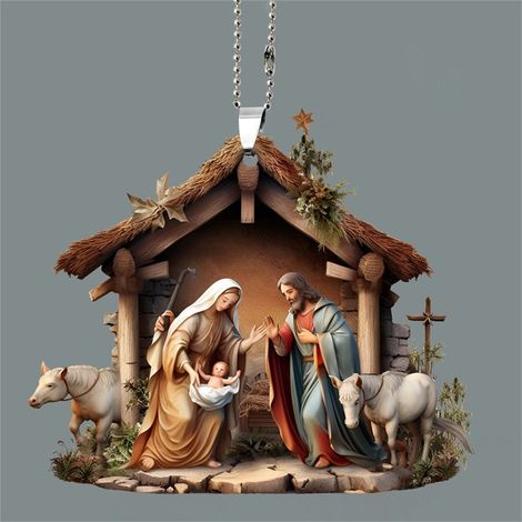 Ornement De Scène De Nativité - Acrylique 8 cm - Décoration De Voiture Arbre De Noël Intérieur Extérieur - 2 Pièces (1/5)