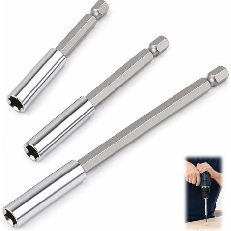 Lot de 3 Rallonge Porte-embout Magnétiques 60 100 150 mm, Rallonge Tournevis 1/4 Pouce Hexagonal pour Visseuse et Perceuse, Support Magnétique Embout de Vissage pour Travaux Bricolage Réparation (1/5)