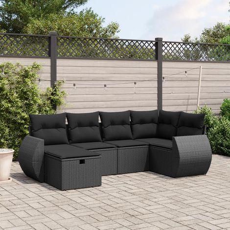 vidaXL Salon de jardin 6 pcs avec coussins noir résine tressée (1/4)