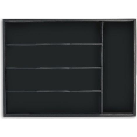 Relaxdays Range-couverts, 5 compartiments, rangement tiroir, HxLxP : 4,5x34x25 cm, bambou, organisateur ustensiles, noir (1/5)