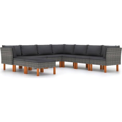 Set di mobili da giardino mobili da esterno 9 pezzi con cuscini resina intrecciata grigia 020018093