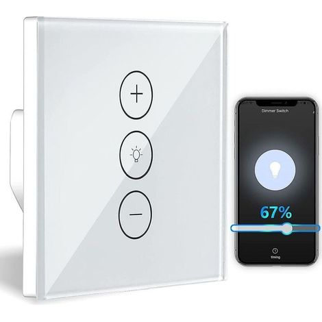 Interruptor regulador de intensidad, regulador de luz WiFi con función de porcentaje y función de temporizador, control por aplicación de voz WLAN, regulador de intensidad para iluminación empotrada (1/5)