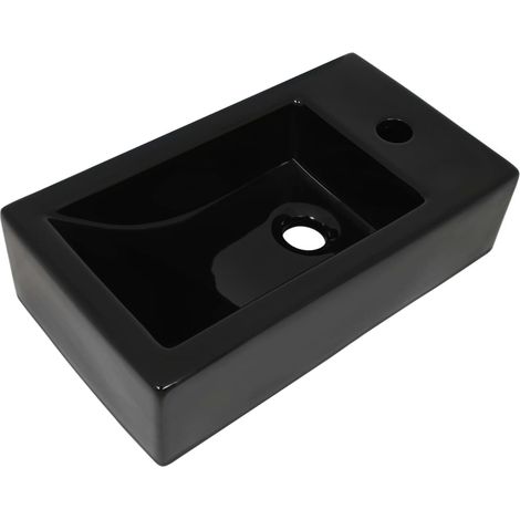 Basin with Faucet Hole Rectangular Ceramic Black 46x25.5x12 cm vidaXL (1/5)