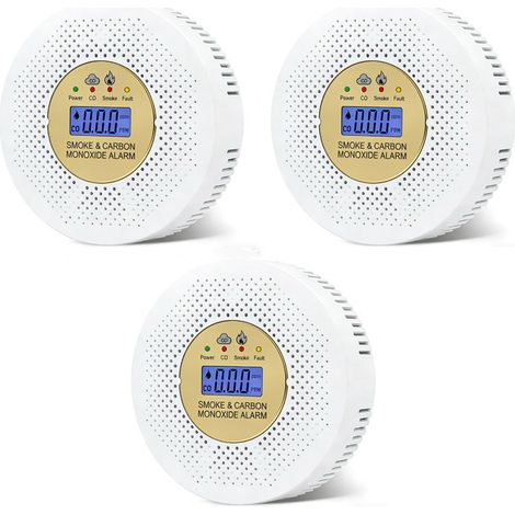 3 détecteurs de fumée et de monoxyde de carbone combinés (piles non incluses) pour installation portable (piles non incluses) (1/5)