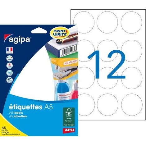 Étiquettes rondes multi-usages blanches Ø 45 mm Agipa 101955 - Pochette de 192 (1/2)