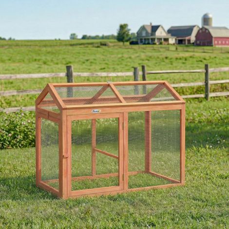 Enclos Poulailler en Bois avec Perchoir et Doubles Portes, Poulailler modulable pour jardin 104 x 70,5 x 84 cm, Orange (1/5)