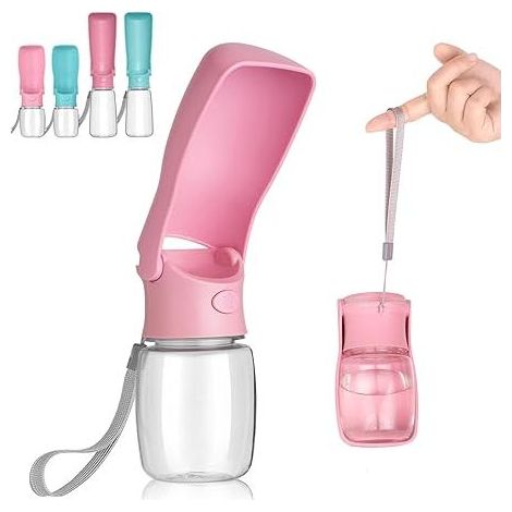 Faltbare Wasserflasche für Hunde - 350 ml Tragbare Haustier-Wasserflasche für Hunde und Katzen, für Spaziergänge, Wanderungen und Reisen (Pink) (1/4)