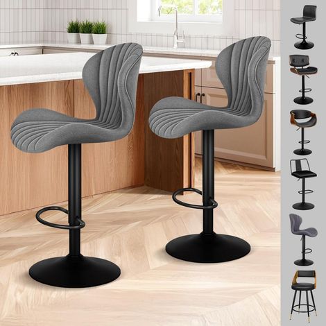 Barhocker 2er Set höhenverstellbar mit Schwenkfunktion und Fußstütze, Grau (1/5)