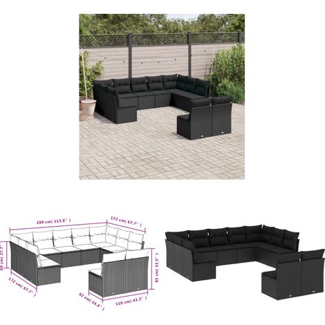 11-tlg. Garten-Sofagarnitur mit Kissen Schwarz Poly Rattan - Gartengeset - Gartenmöbelset - Rattan Möbel - Lounge Set - Gartenlounge - Home & Living (1/3)