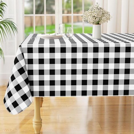 Nappe rectangulaire imperméable, lavable, idéale pour le dîner, la cuisine, l'extérieur, 137 x 220 cm, noir et blanc (1/4)