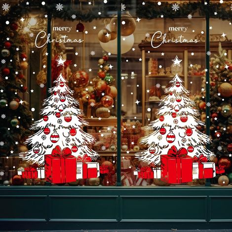 Stickers Noel Fenetre de Sapin de Noël XXL 60 91cm, 190Pcs Decoration Autocollant Noel Fenetre Grand Electrostatique, Stickers Vitre Deco Interieur Maison Réutilisable pour Vitrine Verre Porte (1/5)