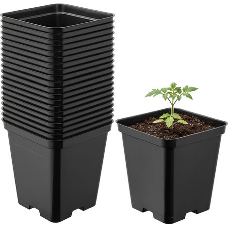 Garronda Pflanztopf Kunststoff 9 x 9 x 9,6 cm (0,5L) 20er Set eckig mit Drainagelöchern Blumentopf robust Pflanzentopf für Garten Gewächshaus Balkon Anzucht Innen Außenbereich Schwarz GD-0199