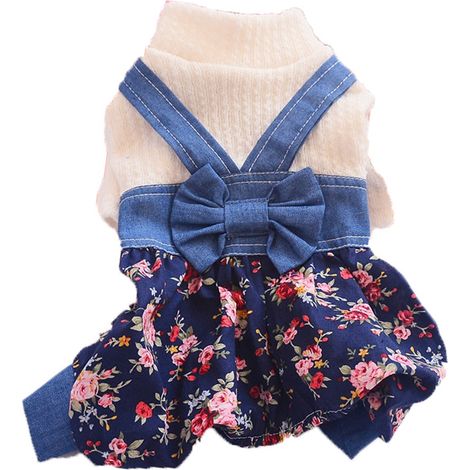 1 Robe salopette,Vêtements pour animaux,Denim de coton,Taille petite et moyenne,Usage quotidien et fêtes (1/5)