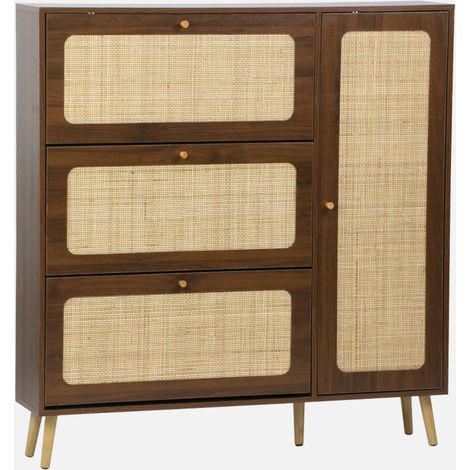 Scarpiera con decoro in legno e canna, 3 ante