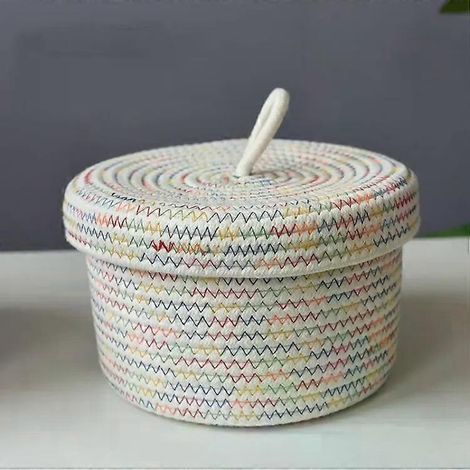 Panier de rangement en corde de coton - Design pliable tressé, rond 18 x 12 cm, blanc (1/2)