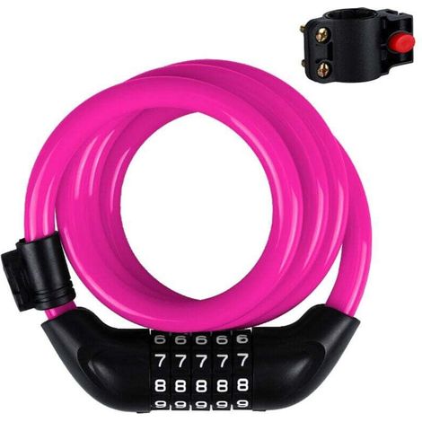 Serrure Vélo 120 cm à Combinaison Numérique 5 Chiffres pour Moto Trottinette Valise Porte Rose