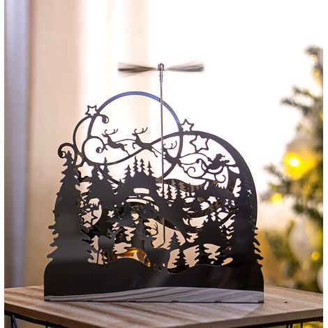 Christmas Candle Holder Silver Rotary Tea Light Holder with Tea Light Xmas Festive Decoration (Santa)