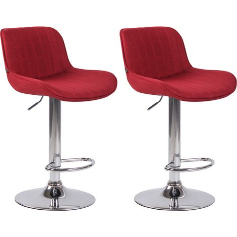 Juego de 2 taburetes de bar sillas altas en tela roja con costura vertical soporte de metal cromado 100004286