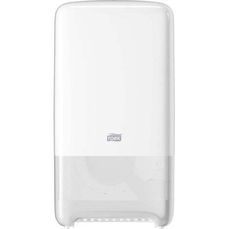 Tork 557500 Dispenser doppio rotolo di Carta Igienica Mid-Size (misura media), sistema T6, 34,4 cm x 18,4 cm x 14 cm (altez. x largh. x profon.), Elevation Design, colore bianco (1/4)