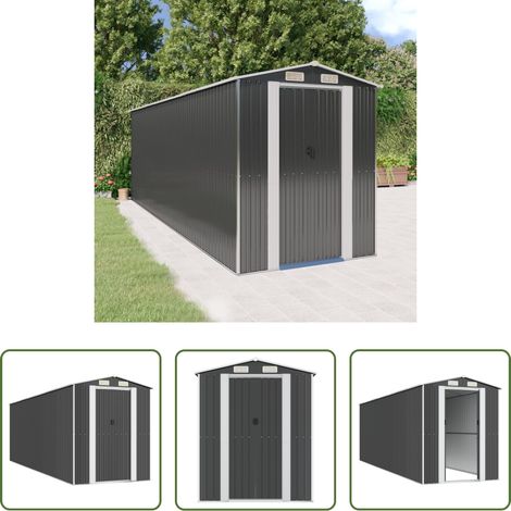 vidaXL Outils de jardin - Abri de jardin Anthracite 192x606x223 cm Acier galvanisé (1/5)