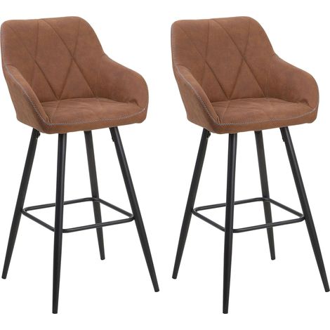 Conjunto de 2 sillas de bar de poliéster marrón dorado negro acolchado reposabrazos Darien (1/5)