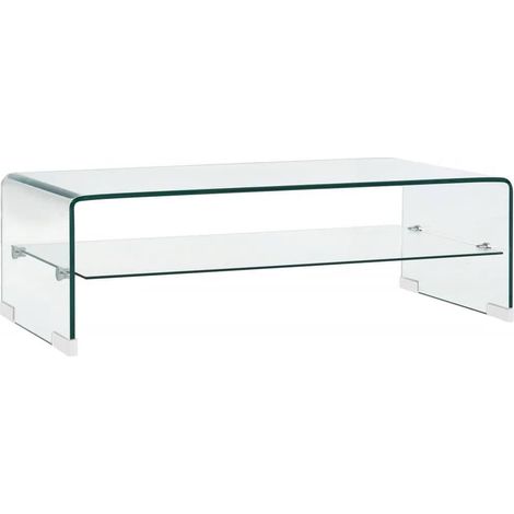Tavolino con ripiano, design moderno e contemporaneo, 98 x 45 x 31 cm, vetro temperato, trasparente, DEC039091