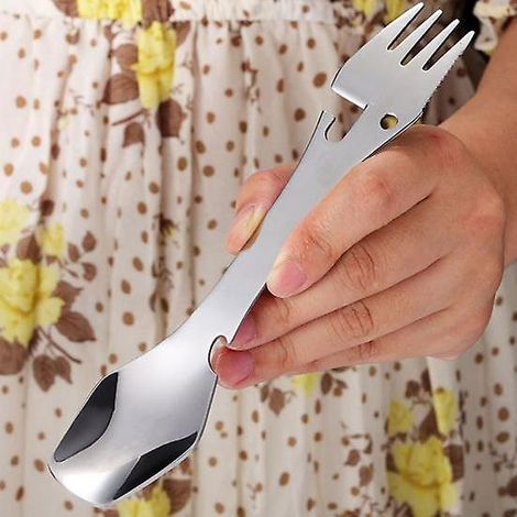 Cuillère en acier inoxydable à surface miroir, réutilisable, de qualité alimentaire, ouvre-bouteille créatif et polyvalent pour l'extérieur, fourchette, articles de fête ( ) (1/4)