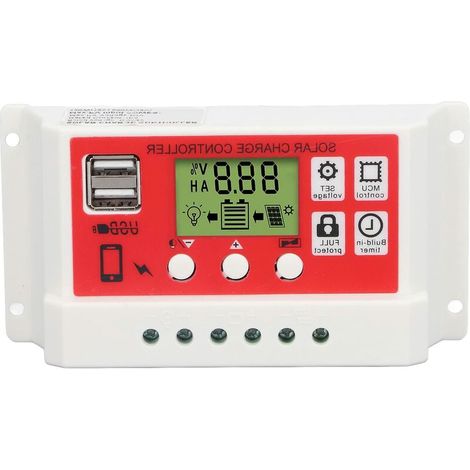 Solar Charge Controller, 10A 20A 30A MPPT Solar Charge Controller, 12V/24V Solar Panel Battery Regulator, Automatic Parameter Setting, Adjustable LCD Screen (10A) (1/5)
