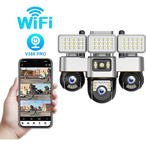 3-in-1 360°-Kamera, 3-Zoll-2-Megapixel-Kamera, Solarenergie + WLAN mit geringem Stromverbrauch, Nachtsicht mit zwei Lichtquellen, Straßenlaterne, Fernüberwachung [Energieeinsparung]